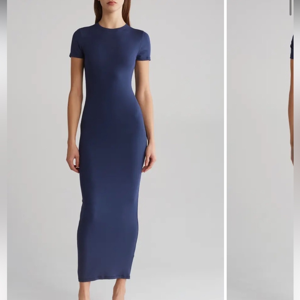 Good American Rib Jersey Maxi T-Shirt Dress Navy